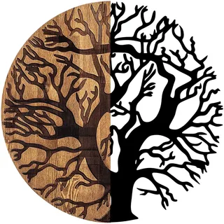 Wallity Elegant Decorative Wooden Wall Accessory, 56 cm Diameter | 50% Wood (3 cm) & 50% Metal (1.5 mm) | Black & Walnut Finish, Unique Color Variations