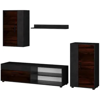 Vicco Wohnwand Berno Braun 4er Set , Holzwerkstoff , Rechteckig , 140x38.7x35.2 cm , Wohnzimmer, Wohnwände