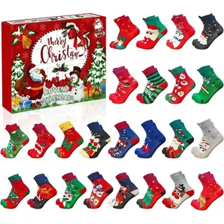 Adventskalender Socken 24 Paar für Damen und Herren Rot Größe 39-45 - Rot