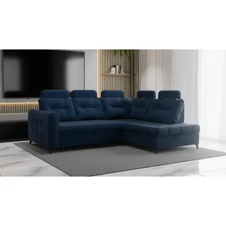 Ecksofa Schlafsofa Sofa WENDIE Stoff Hold Me Dunkelblau Ottomane Rechts - Blau
