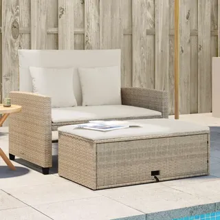 Festnight Gartensofa Ausziehbar mit Liegefunktion Stauraum Balkon Sofa Liege Rattan Sofa 2 Sitzer Hocker Balkonsofa mit Schlaffunktion Rattansofa Balkonmöbel Kleiner Balkon Couch Wetterfest