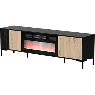 Furniture24 Fernsehschrank Merci 180 Mit Elektrishem Kamin Tv-Lowboard 180 X 53,5 X 40 Cm 2 Türiger Artisan Eiche/Schwarz