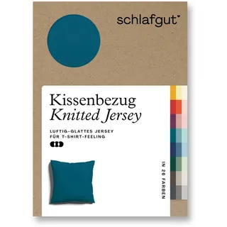 Schlafgut Kissenbezug »Knitted Jersey aus Bio-Baumwolle mit Elasthan, bügelfrei,«, (1 St.), besonders fein gestrickt, Kissenhülle mit farbigem Reißverschluss, blau