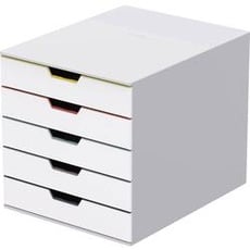 Bild von Schubladenbox VARICOLOR® weiß mit bunten Farblinien 762527 DIN C4 mit 5 Schubladen