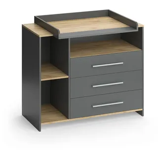 Vicco Wickelkommode Oskar, Anthrazit/Goldkraft Eiche, 113 x 93 cm mit 3 Schubladen