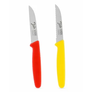 R. Herder Gemüsemesser Set 2 Stück, Handgeschliffene Solingen Edelstahl Schälmesser und Gezacktes Messer, PP Griffe Gelb und Rot, Leichte Küchenmesser, Spülmaschinengeeignet