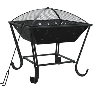 The Living Store Feuerschale mit Schürhaken 50 cm XXL Stahl - Schwarz