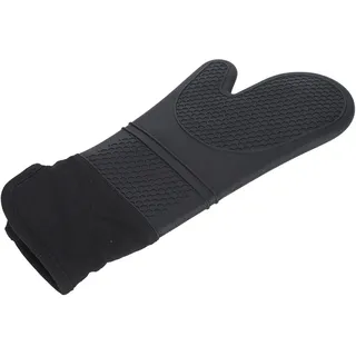Ofenhandschuhe mit schräger Öffnung, strukturierter Oberfläche, rutschfest, weich, strapazierfähig und flexibel, mit Baumwollfutter (Schwarz)