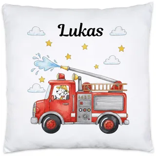 Kiddle-Design Kinderkissen mit Namen Personalisiert, Kissen für Kinder mit Feuerwehrauto, Feuerwehr Geschenk für Jungen zur Geburt, Taufe oder Weihnachten – Kuschelkissen personalisiert