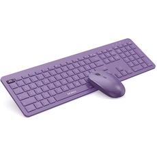 Tastatur Maus Set Kabellos, seenda Ultra-Dünne Wiederaufladbare Funktastatur und Maus, Ergonomische Tastatur Kabellos mit Silikon Staubschutz für PC/Laptop/Smart TV, DE QWERTZ Layout, Lila