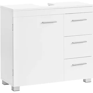 VASAGLE Waschbeckenunterschrank, Badezimmerschrank, 3 große Schubladen, 30 x 70 x 64 cm, Badschrank, 2 Fächer hinter der Tür, Badezimmer-Unterschrank mit Füßen, wolkenweiß BBK503W10