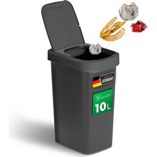 Novaliv Mülleimer 10L mit 2in1 Deckel, Klappdeckel & Schwingdeckel, Stilvoller Anti-Geruch Abfalleimer für Bad Badezimmer Küche Haushalt Büro, Müll Eimer Bin Abfall Kunststoff Abfallbehälter