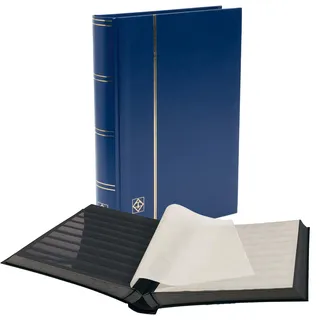 Leuchtturm 327853 Briefmarken-Sammel-Album - Einsteckbuch Basic - 64 Schwarze DIN A4-Seiten - unwattiert, blau
