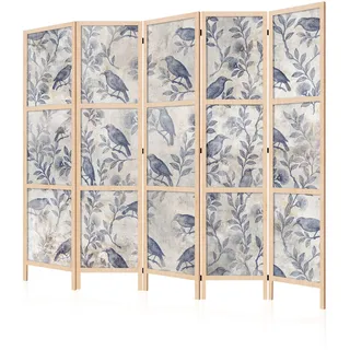LUMASOUL Japanische Trennwand Paravent Raumteiler 225x172 cm Vogel | 5 teilig Dekorativ, Shoji-Stil, faltbar, freistehend, als Sichtschutz für Wohnräume