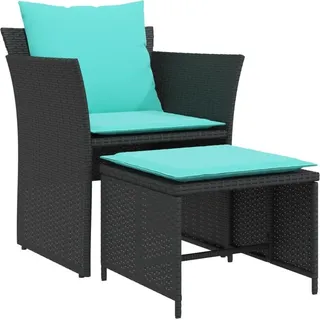 vidaXL Gartenstuhl mit Fußhocker Schwarz Poly Rattan - Schwarz