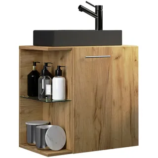 Waschtisch VCM "2-tlg Waschtisch Hausa Toilette schmal Schwarz", braun (honig, eiche), B:52cm T:34cm, Schränke, Waschtisch