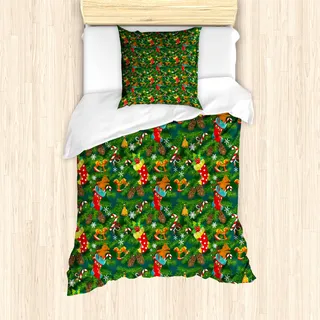 ABAKUHAUS Weihnachten Mantele, Weihnachten Zubehör Pine, Milbensicher Allergiker geeignet mit Kissenbezügen, 135 cm x 200 cm - 80 x 80 cm, Dunkelgrün Braun und Rot