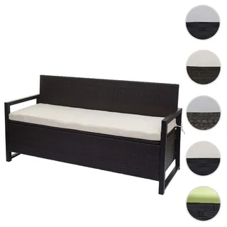 Poly-Rattan 3er Sitzbank HWC-F39, Gartenbank Truhenbank, Staufach Aufbewahrung Sitzkissen ~ braun, K