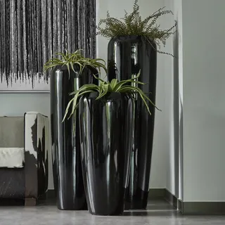 Klocke Pflanzgefäße Moderne & Hochwertige Pflanzvase/Pflanzkübel – Klein: 75cm - Hochglanz Schwarz - Fiberglas - Mit Einsatz – Indoor & Outdoor – Wetterbeständig & Frostsicher – Vase/Kübel
