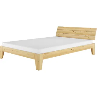 Futonbett Kiefer-Bettgestell massiv 140x220 Überlänge Doppelbett Zubehör wählbar V-60.62-14-220Rollrost und Matratze inkl. - Naturbelassen