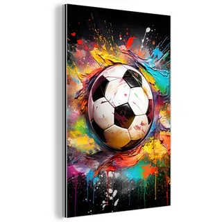 MuchoWow Metallbild Fußball - Farbe - Farben - Schwarz - Weiß Deko Schlafzimmer 40x60 cm , Metall , Rechteckig , 40x60 cm , einfache und schnelle Anbringung , Bilder & Rahmen, Bilder, Holz & Metallbilder