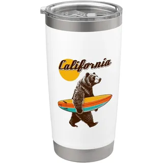 California Surf Bär Retro, Surfleben, Strand, Meer, Surfen Doppelwandiger Edelstahl-Thermobecher