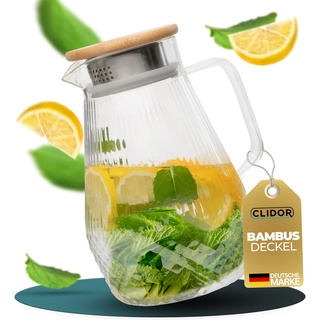 CLIDOR ® - Tropffreie Glaskaraffe - 1,5 Liter (mit 50% verstärkter Glasdicke) Karaffe für Heiß- & Kaltgetränke - Tropffreier Ausguss - Wasserkaraffe - Teekanne Glas - robuste mit Deckel