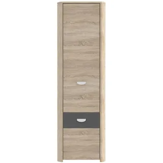 Forte YOOP Schrank 60, Kleiderschrank klein, Jugendzimmerschrank schmal, Kinderzimmer, Drehtürenschrank 1-türig mit Schublade, Sonoma Eiche mit Grau Matt, 59 cm breit x 194 cm hoch x 41 cm tief