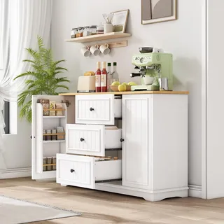 STILVORA Sideboard mit 3 Schubladen für Esszimmer, Wohnzimmer und Diele, Buffetschrank mit kühlschrankähnlichen Türen , Küchenschrank mit modernem eleganten Design Kommode für organisierte Aufbewahrung - Weiß