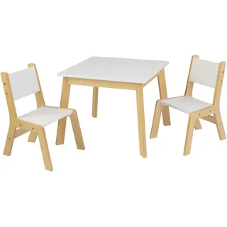 KidKraft Moderner weißer Kindertisch mit 2 Stühlen aus Holz, Kindersitzgruppe aus Holz, Kinder Tisch Stuhl Set, Kinderzimmer Möbel, 27025