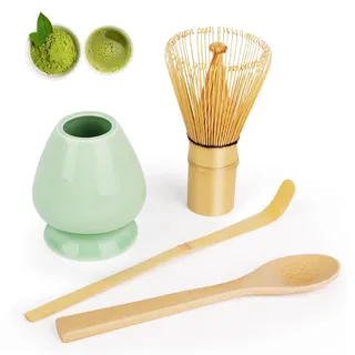 LWMTT Matcha Set Matcha-Schneebesen 80 Zinken, Matcha Schale aus Porzellan, Bambuslöffe und Match Schaufel, Matcha Besen set Matcha Zubehör 4-Teiliges Geschenk-Set Geschenk für Weihnachten Geburtstag