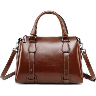 Damen Leder Handtasche Henkeltasche Umhängetasche Schultertasche in Kaffee Braun