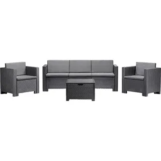 Loungeset für draußen Cameri, Outdoor-Lounge mit Couchtisch, Terrassenset mit Kissen, Gartenkomposition mit Sofa und Sesseln, Italy, Anthrazit - Schwarz