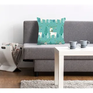 queence Dekokissen »Damian« mit Rentieren und Tannenbäumen, blau