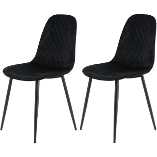 Hela Tische, 2er Set Esszimmerstuhl Küchenstuhl Mira, Samvelour Schwarz, Rundrohrgestell Schwarz, Rautensteppung