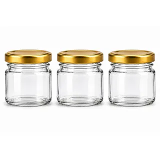 made in home - Mini Gläser 40 ml, Einmachglas, Gewürzgläser mit Schraubdeckel, Sturzglas, Probiergläser, Marmeladengläser, kleine Honiggläser, Rundgläser (Gold Deckel, 80)