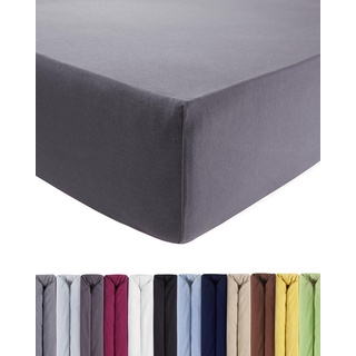 ENTSPANNO Luxus Spannbettlaken 180 x 200 bis 200 x 220 cm - Aus weichem Premium Jersey - Ideal für Wasser- u. Boxspringbetten bis 35cm Höhe - Lichtgrau