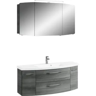 Saphir Badmöbel-Set »Cassca Sprint 2-teilig Mineralmarmor-Waschtisch mit LED-Spiegelschrank« 2 Stk. tlg., grau