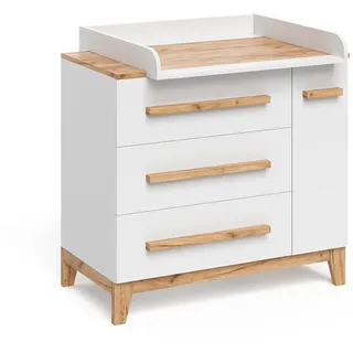 VitaliSpa Wickelkommode Malia Weiß 98 x 98 cm mit 1 Tür & 3 Schubladen , Weiß, Eiche Artisan , Holzwerkstoff , Rechteckig , 98x98x52 cm , Babymöbel & Kindermöbel, Babyzimmer, Wickelkommoden & Zubehör, Wickelkommoden