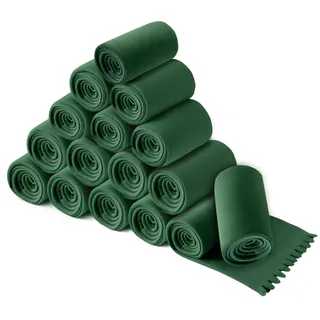 wometo 16er Set Wave Fleecedecke 120x160 Oeko-TEX ca. 300g grün | weiche Fleece Decke mit geschnittenem Wellenrand und Anti-Pilling, 16 Stück im Karton
