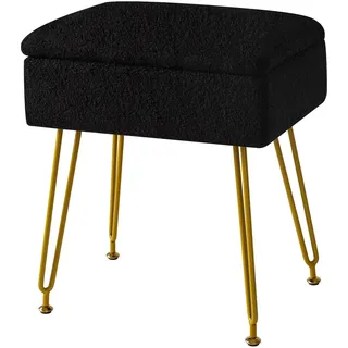 YMYNY Schminkhocker Stuhl Mit Stauraum, Quadratischer Pouf Aus Teddy Samt, Moderner Multifunktionaler Make-up-Hocker für Schlafzimmer, Wohnzimmer 40 x 30 x 47CM Schwarz HBD031B