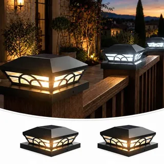 ILIKEPOW Solar Pfostenkappen, 2 Modi Solar Pfostenleuchte 9x9 10x10 13x13, IP65 Wasserdichte, Pfostenlampen für Holzpfosten, Terrasse, Garten, Zaun (Kaltweiß 6000K & Warmweiß 3000K)