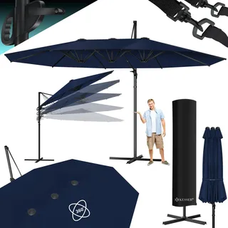 KESSER® Sonnenschirm Doppelsonnenschirm 4,6m x 2,7m | Ampelschirm Abdeckung & Windsicherung mit Kurbel & Ständer | Kurbelschirm Aluminium wasserabweisend | Neigbar Kippbar 360° Drehbar - Blau