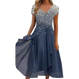 Sommerkleid Damen V Ausschnitt - Abendkleid Lang,Kleid Damen Elegant Chiffon Swing Cocktailkleid Moderne Maxikleid Festliche Kleider für Hochzeitsgast Abendkleider Brautjungfernkleider Partykleid
