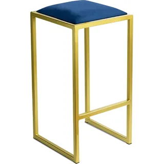 FERRO Barhocker 64 cm Gold - Blau – Moderner Metall Barstuhl ohne Lehne im Loft-Stil mit Gepolstertem Sitz - Gold, Blau