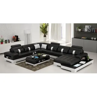 Leder U Form Wohnlandschaft Couch Big XXL Sofa mit USB Polster Ecke Garnitur Eck