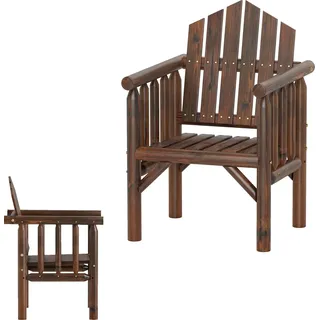 KOMFOTTEU Gartenstuhl aus Massivholz, Stuhl für den Außenbereich mit Armlehnen und hoher Rückenlehne, ergonomische Balkonbank mit Lattenrost (Braun, 1-Sitzer) - Braun