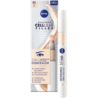 NIVEA Hyaluron Cellular Filler 3in1 Augenpflege Concealer Hell (4 ml), Anti-Age Concealer mit Hyaluron, Abdeckstift für Augenringe, Rötungen und Pickel