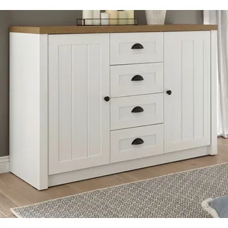 furn.design Sideboard Anrichte weiß Pinie und Eiche hell Landhaus Kommode 130 x 88 cm Seyne