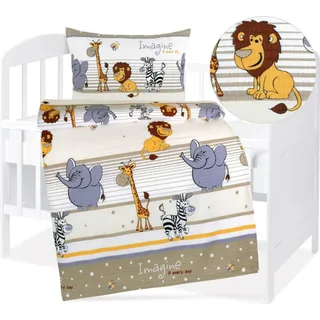 Kinder-Krepp-Bettwäsche - 90x135 cm, 45x60 - Braun,Beige,Weiß - Braun, Beige, Weiß